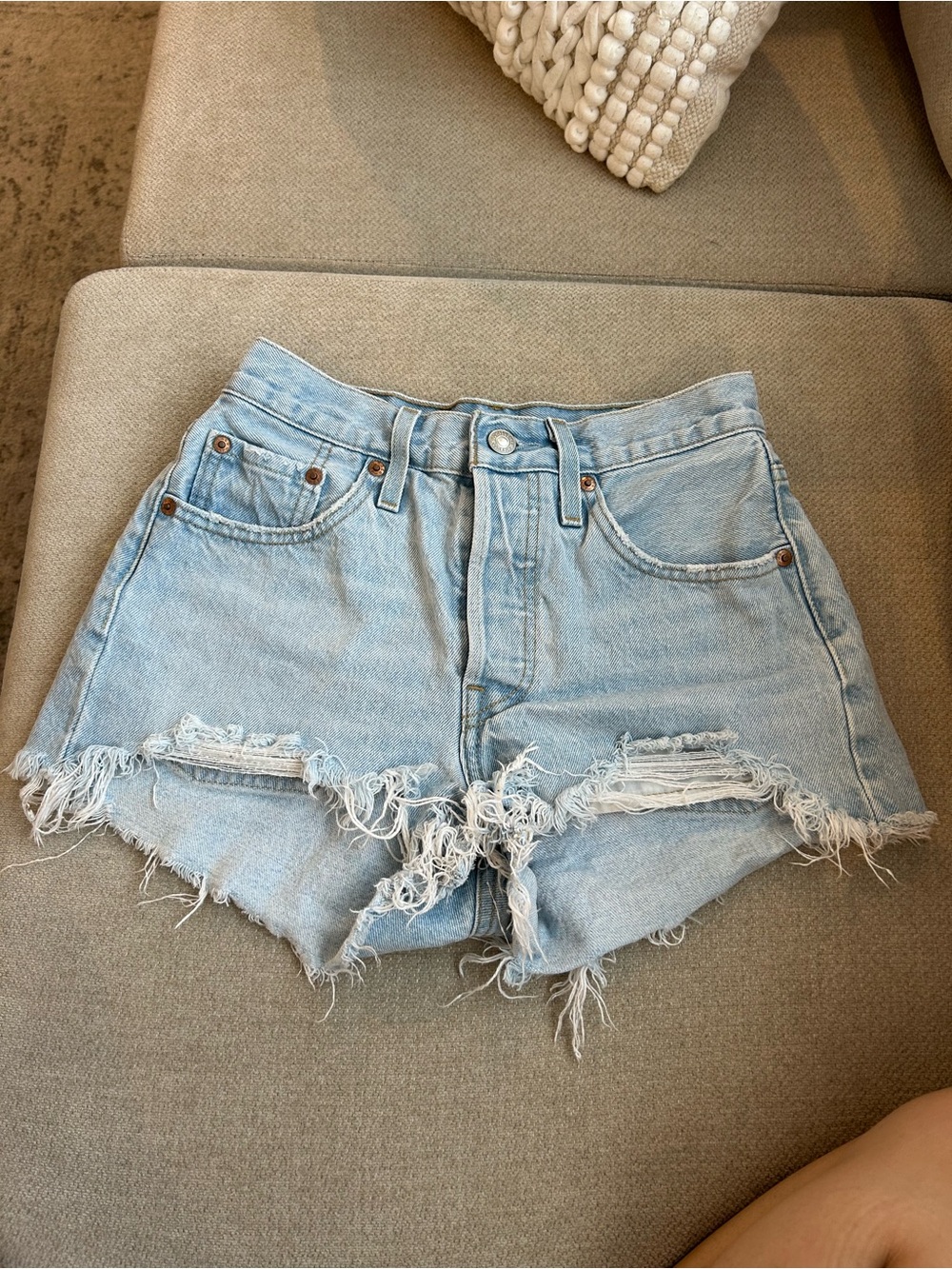 Levi's 501 Light Blue Distressed Cutoff Jean Shorts